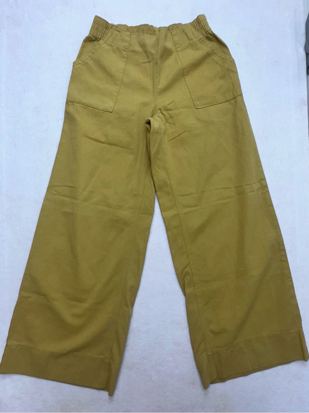 Mustard Yellow Wide Leg Crop Utility Pants Elastic Waist Patch Pockets Size S M